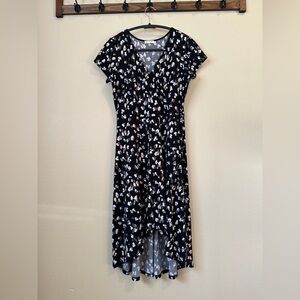 Chic Black and White Floral High Low Dress